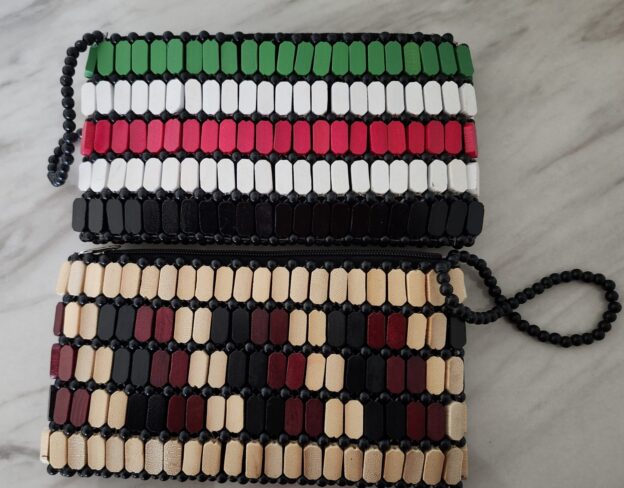 African multicolored wooden beaded clutch purse