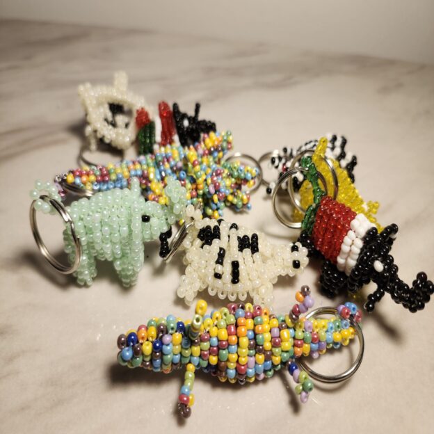 Multicolored beaded animal keychains