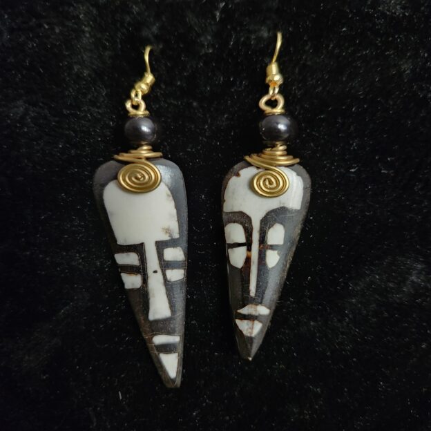 Ethnic Afrocentric mask bone dangling earring