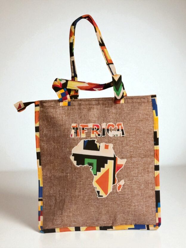 Tote bag-Ankara African Map Print Beige Tote Bag